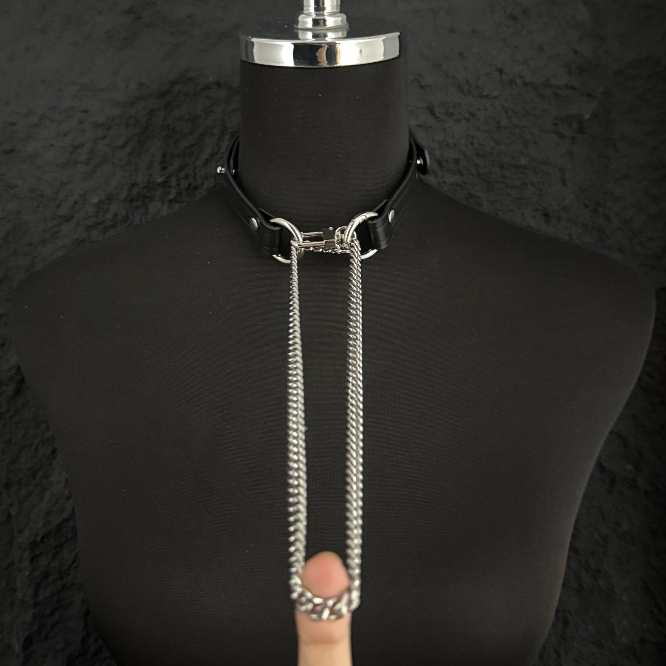 Boundless Leather Chain Set, 6 in 1 (Black Leather-Silver Chains)