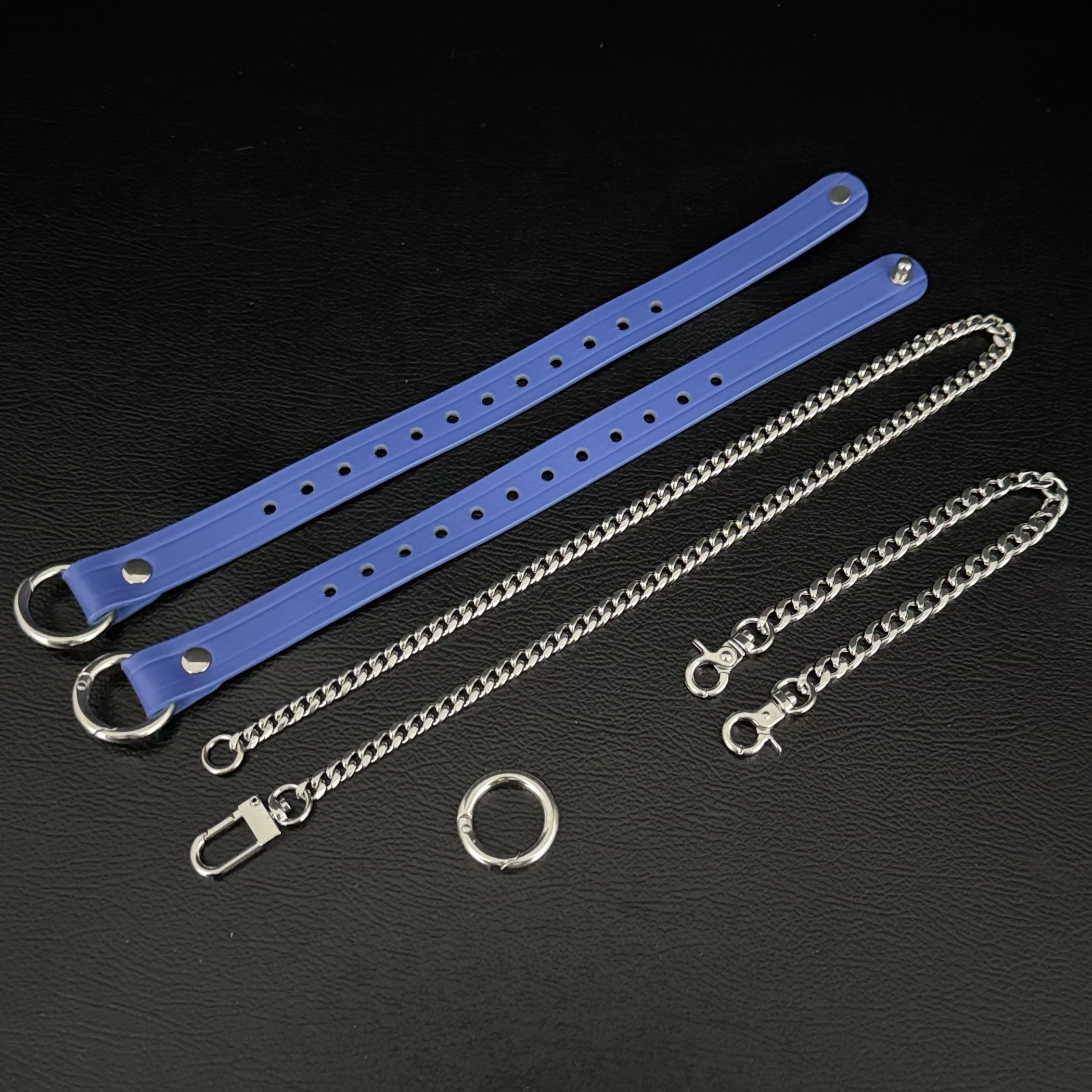 Boundless Leather Chain Set, 6 in 1 (Blue Leather-Silver Chains)