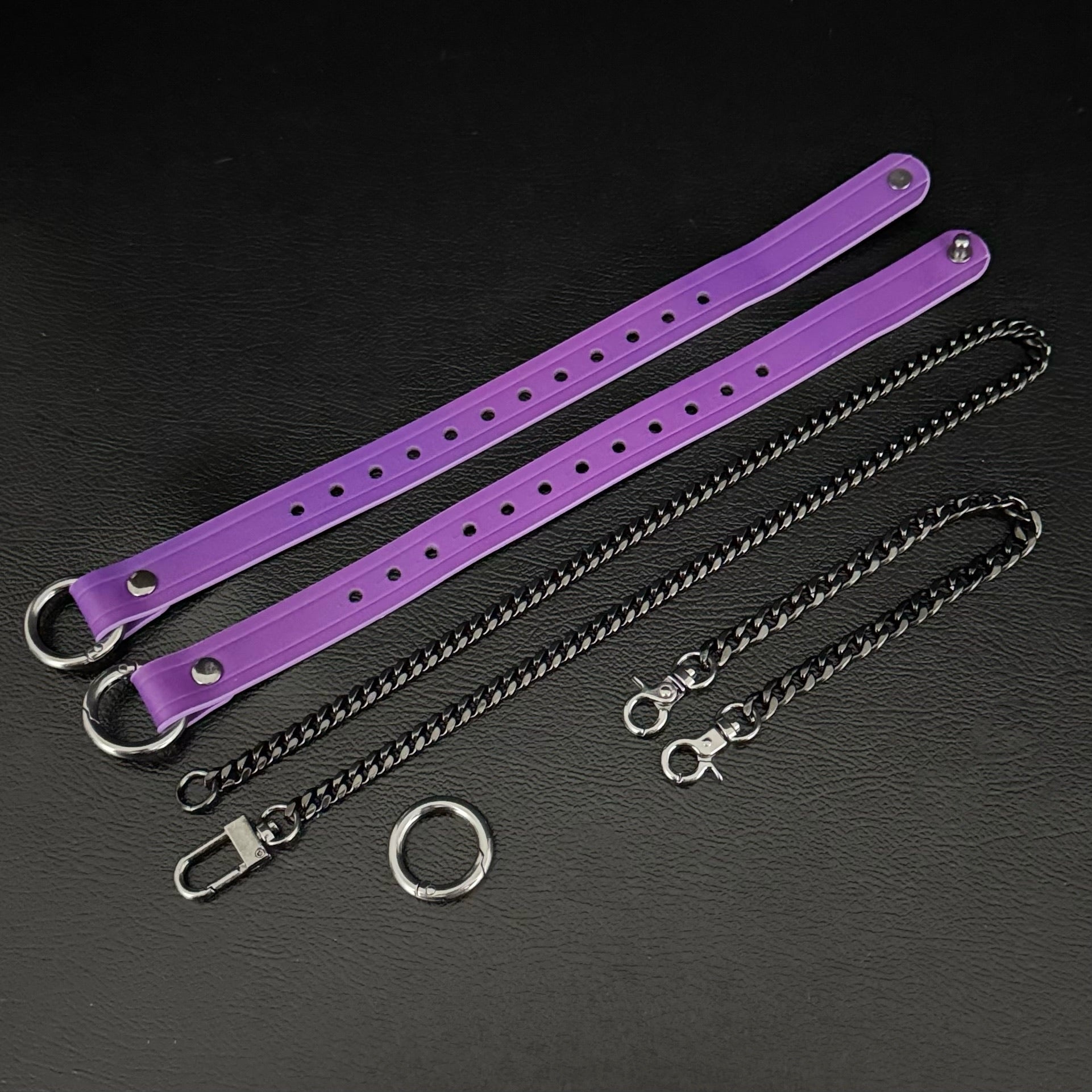 Boundless Leather Chain Set, 6 in 1 (Purple Leather-Black Chains)