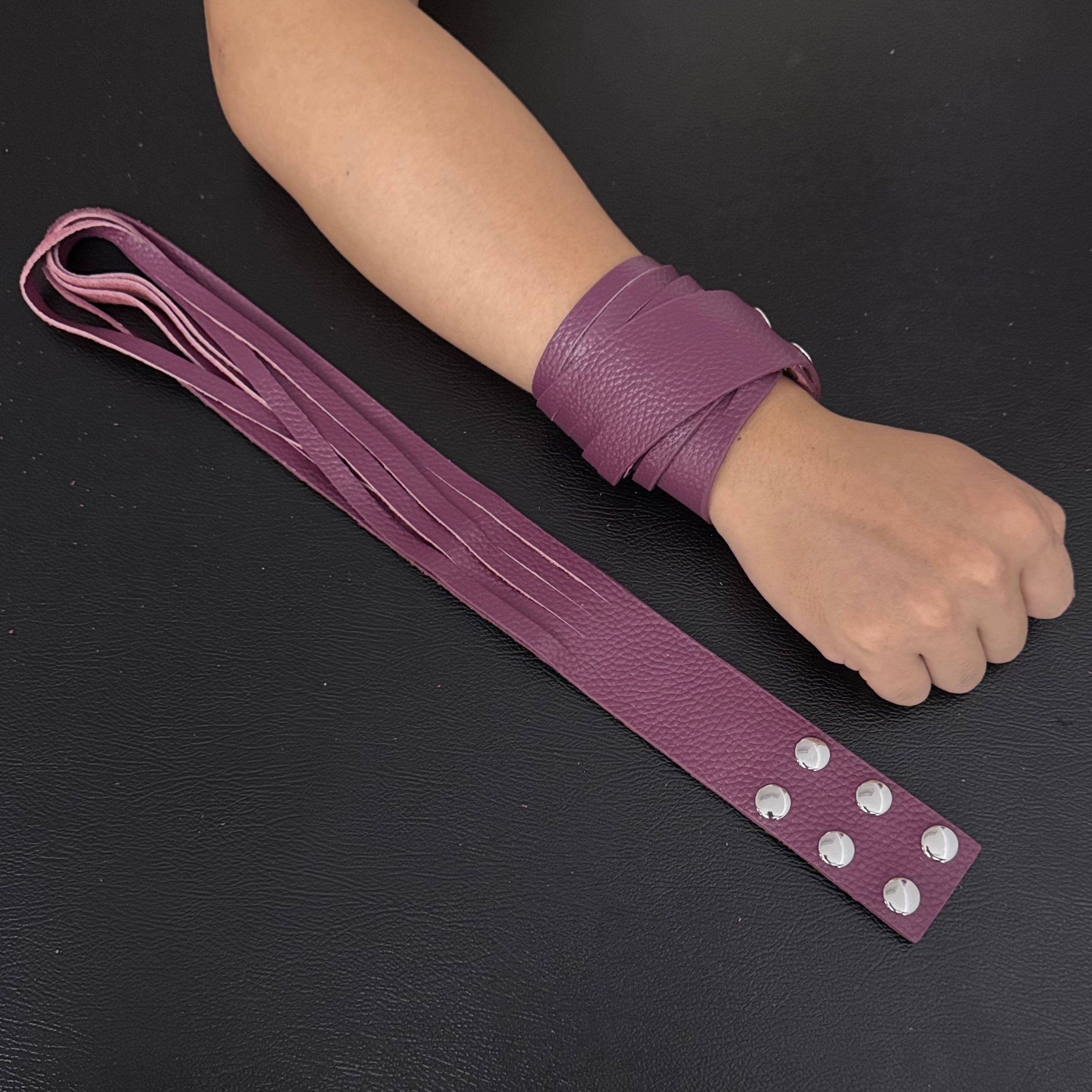 Unisex Dual-Wear Leather Fringe Wrap Bracelet-Eggplant Purple-Flogger (Non Heat Reactive)