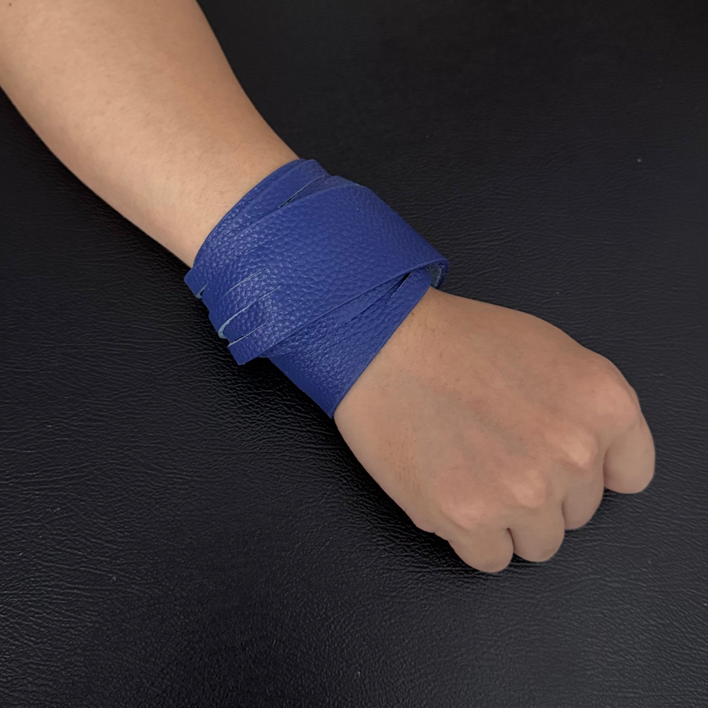 Unisex Dual-Wear Leather Fringe Wrap Bracelet-Royal Blue-Flogger (Non Heat Reactive)