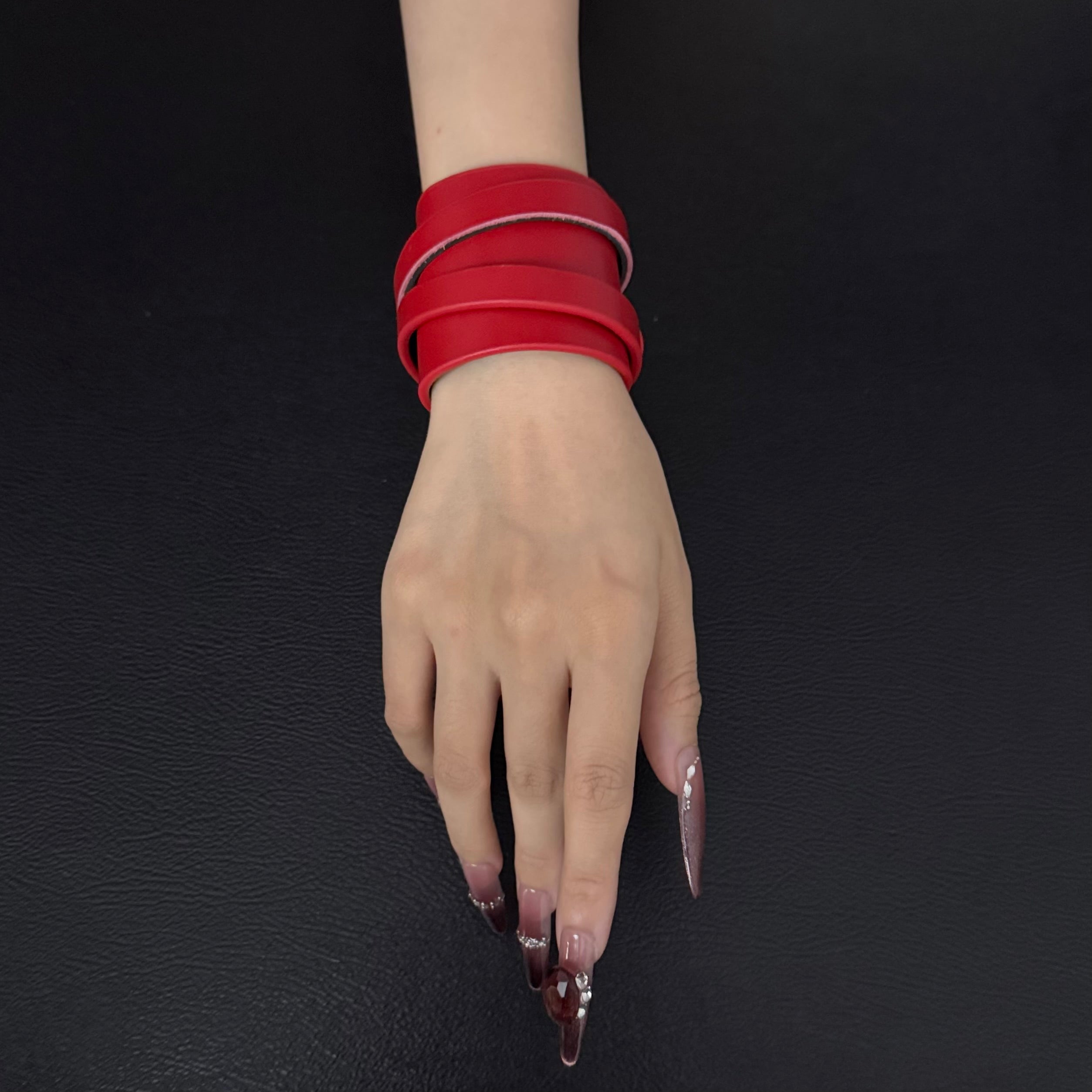 Unisex BurnRed Leather Dual-Wear Bracelet-(Non Heat Reactive)