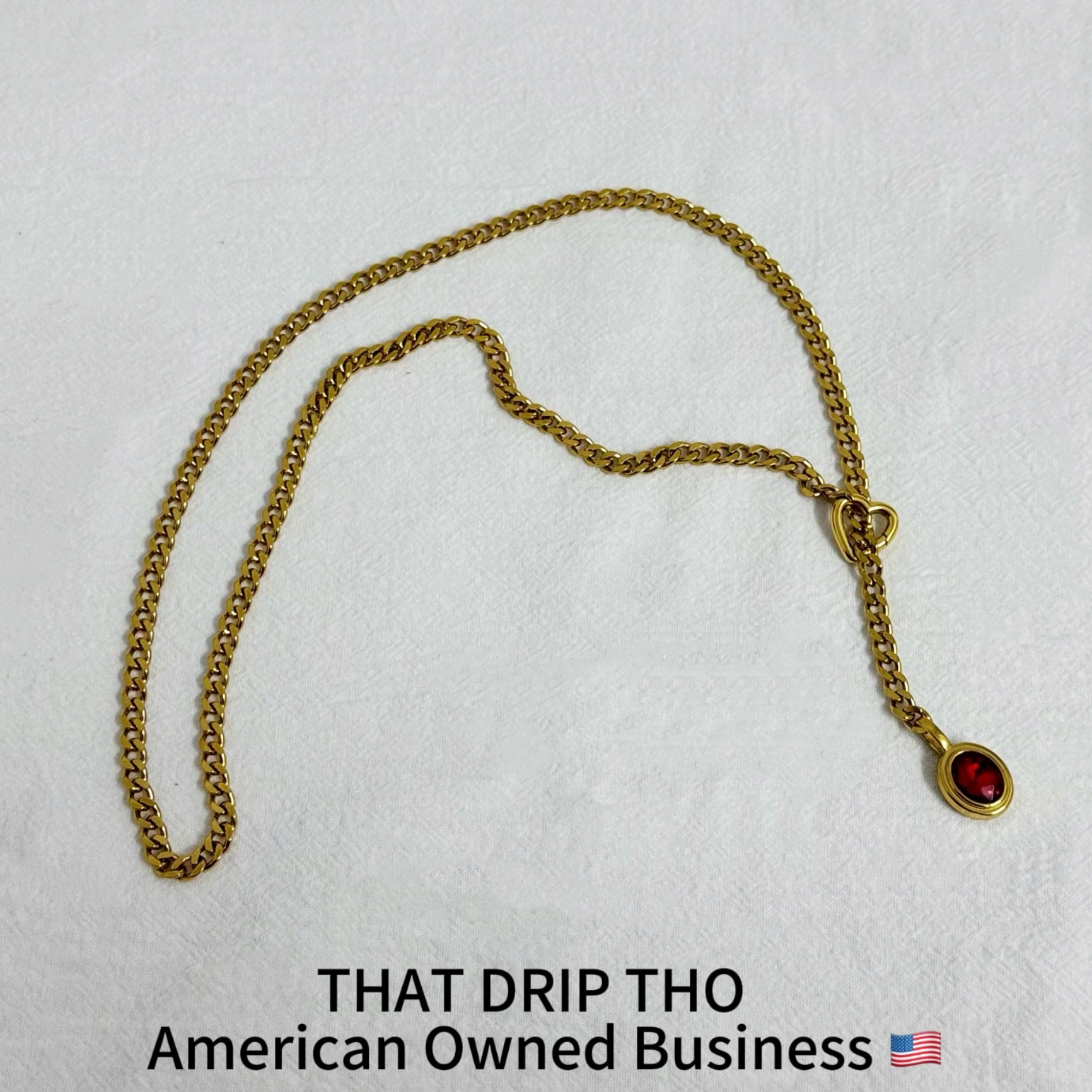 Crimson Gem Heart Gold Slip Chain Necklace