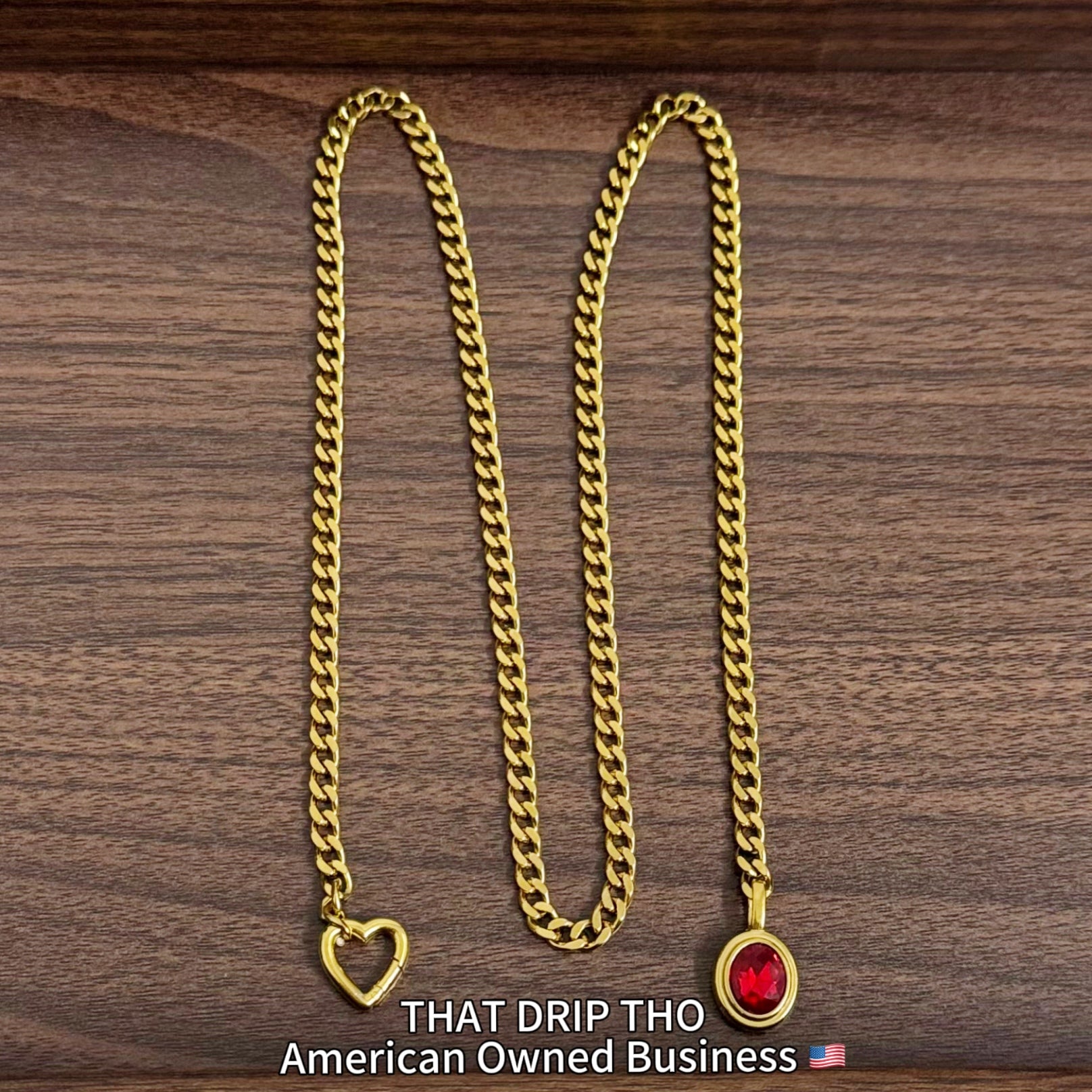 Crimson Gem Heart Gold Slip Chain Necklace