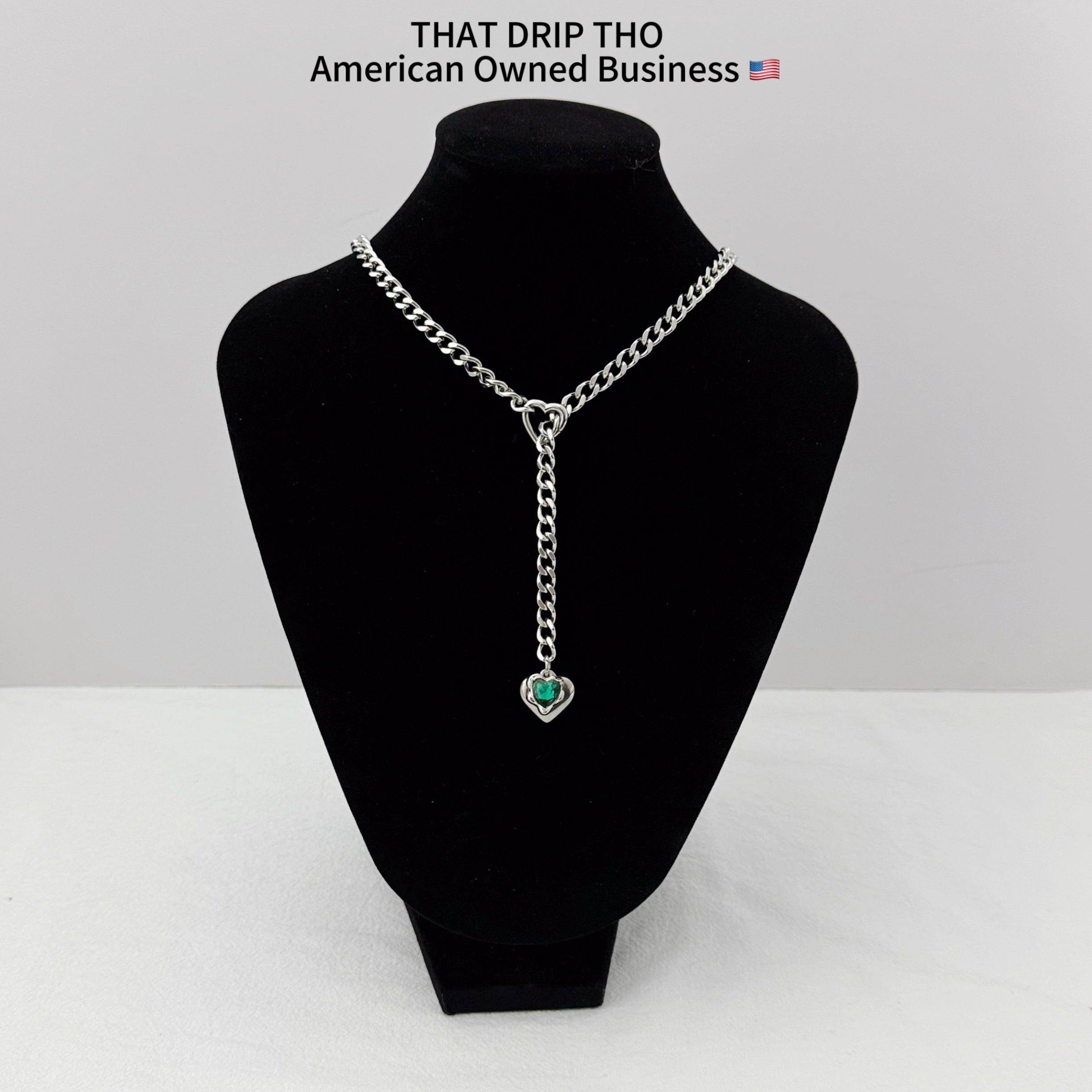 Heart Crystal Charm Slip Chain Necklace (Available in Green, Blue, Clear)