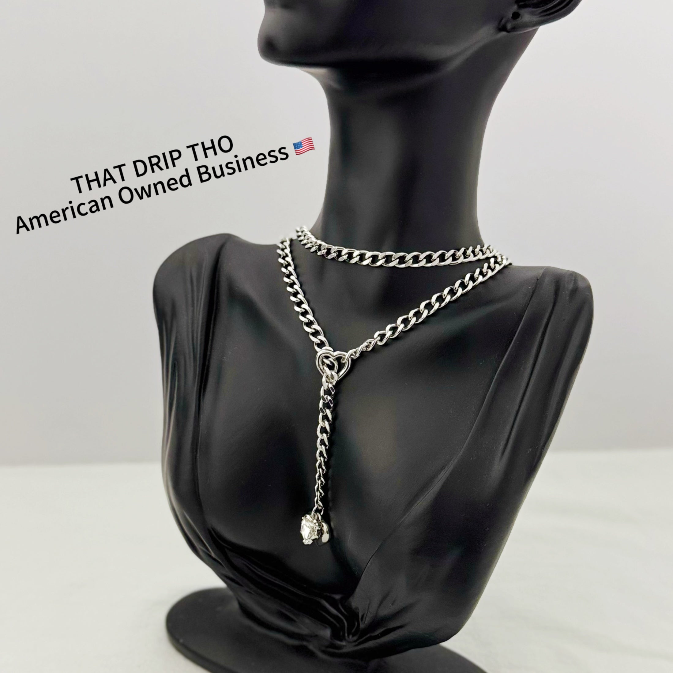 Heart Crystal Charm Slip Chain Necklace (Available in Green, Blue, Clear)