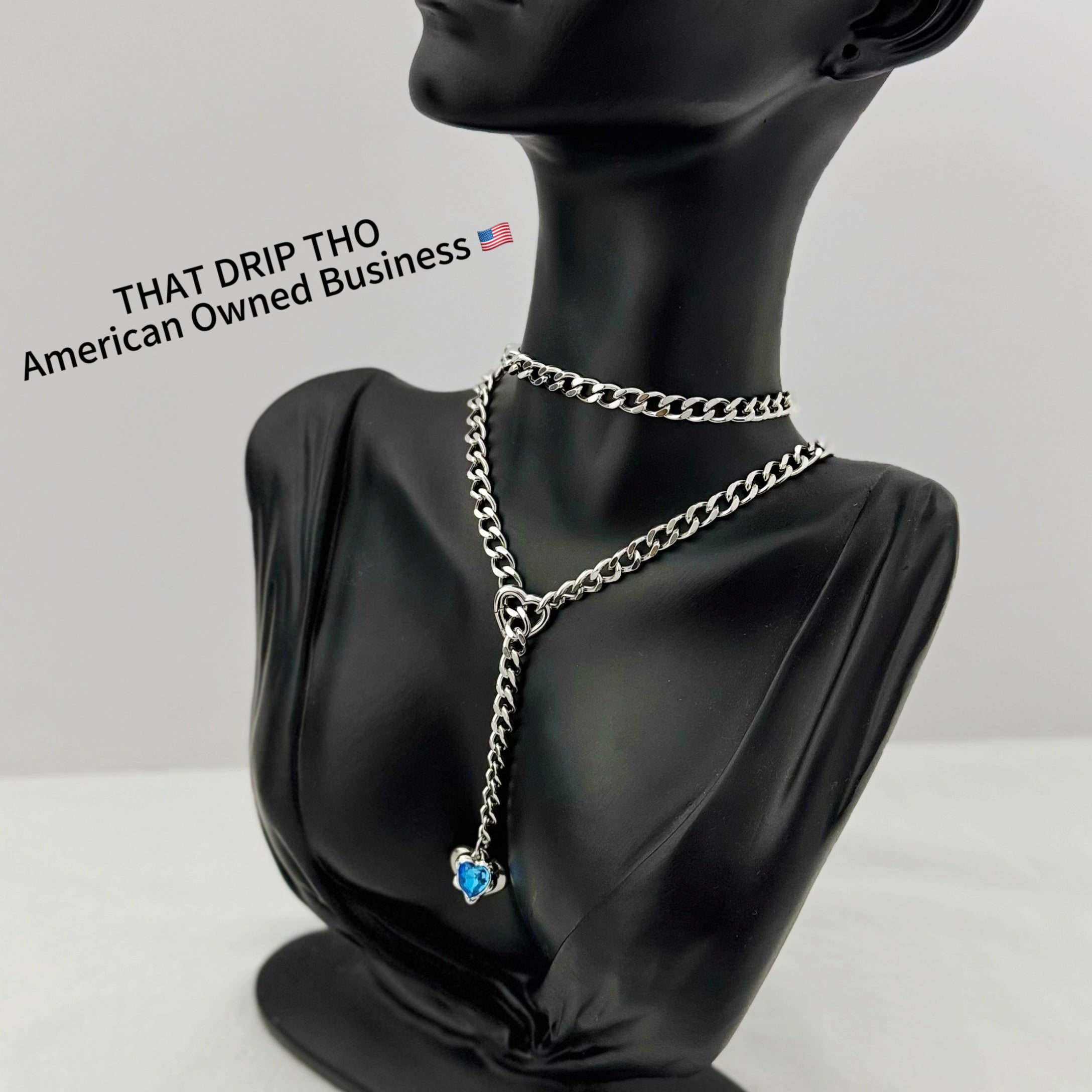 Heart Crystal Charm Slip Chain Necklace (Available in Green, Blue, Clear)