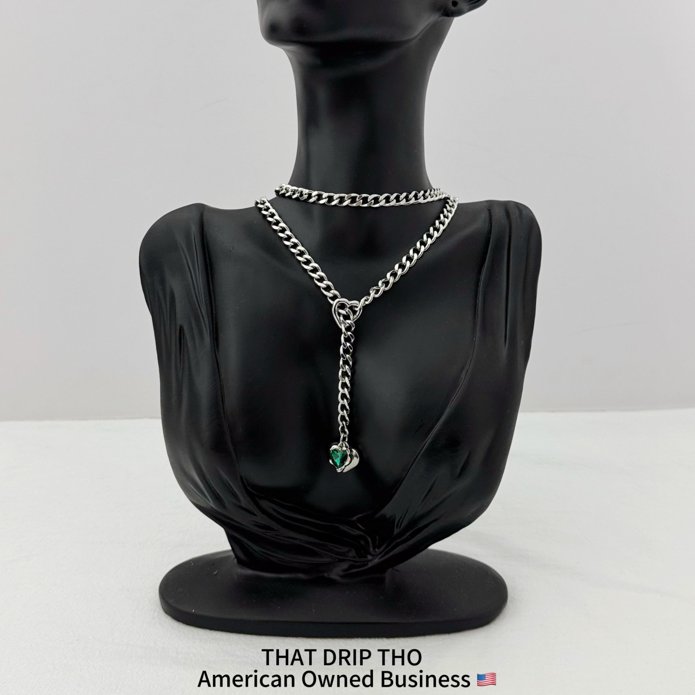 Heart Crystal Charm Slip Chain Necklace (Available in Green, Blue, Clear)