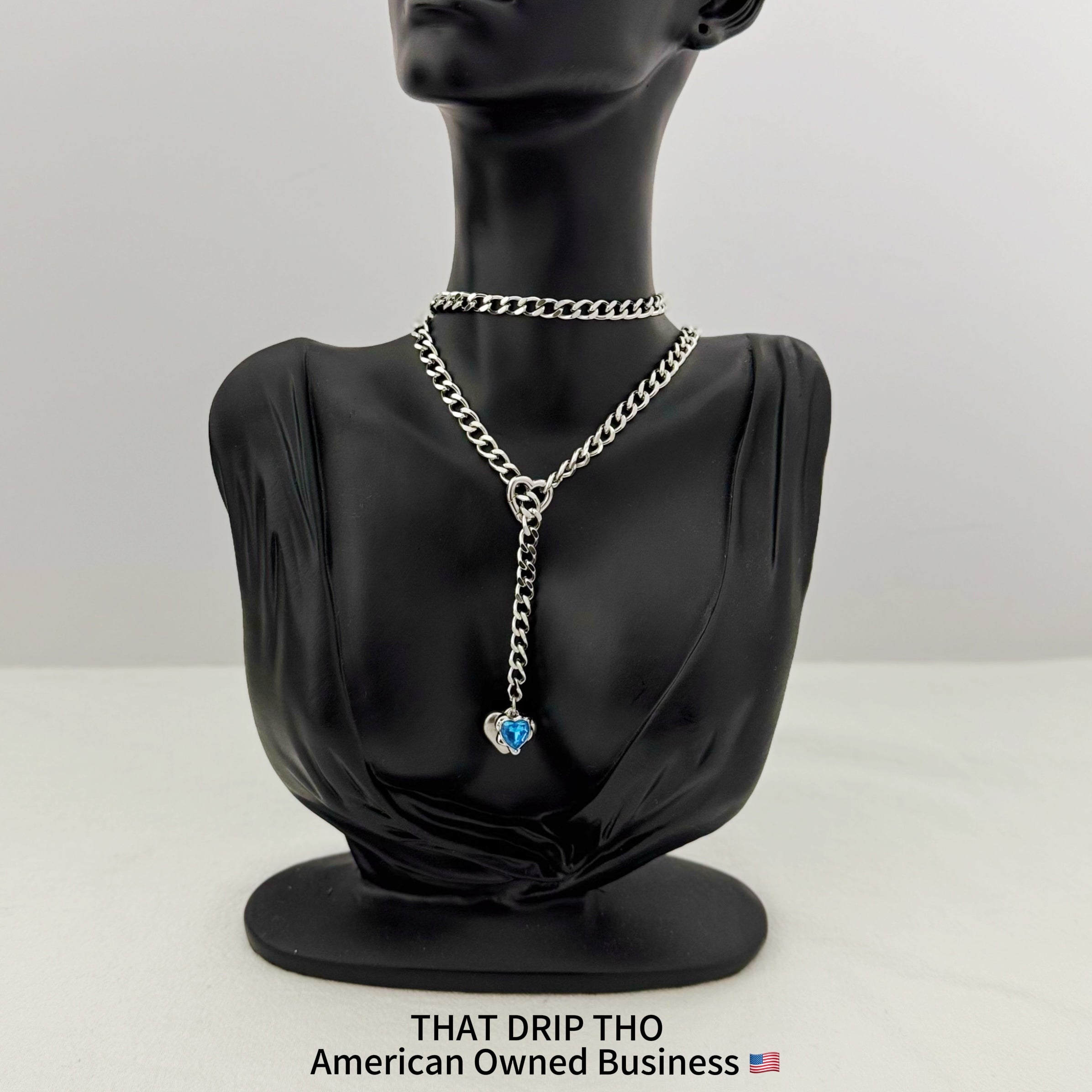 Heart Crystal Charm Slip Chain Necklace (Available in Green, Blue, Clear)