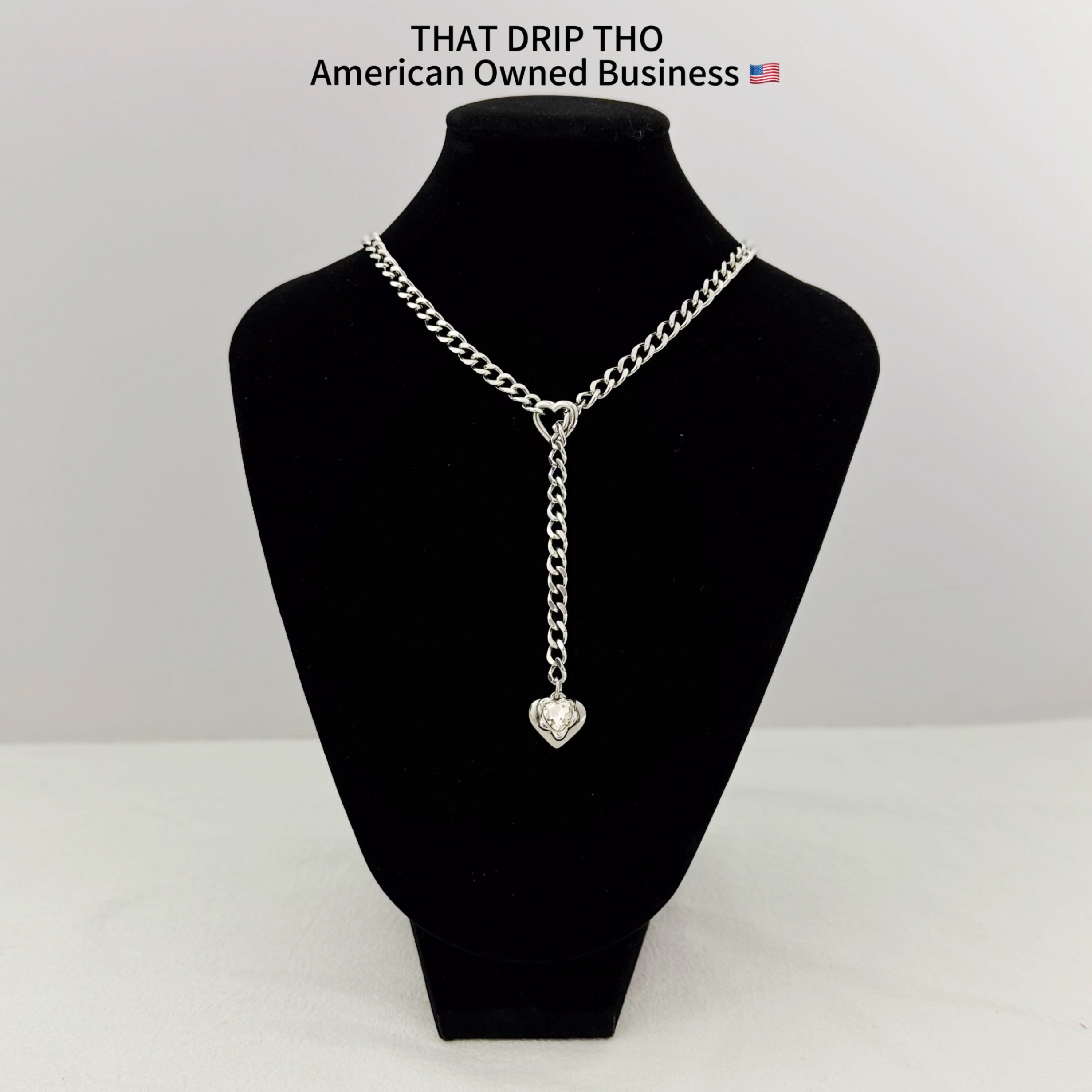 Heart Crystal Charm Slip Chain Necklace (Available in Green, Blue, Clear)