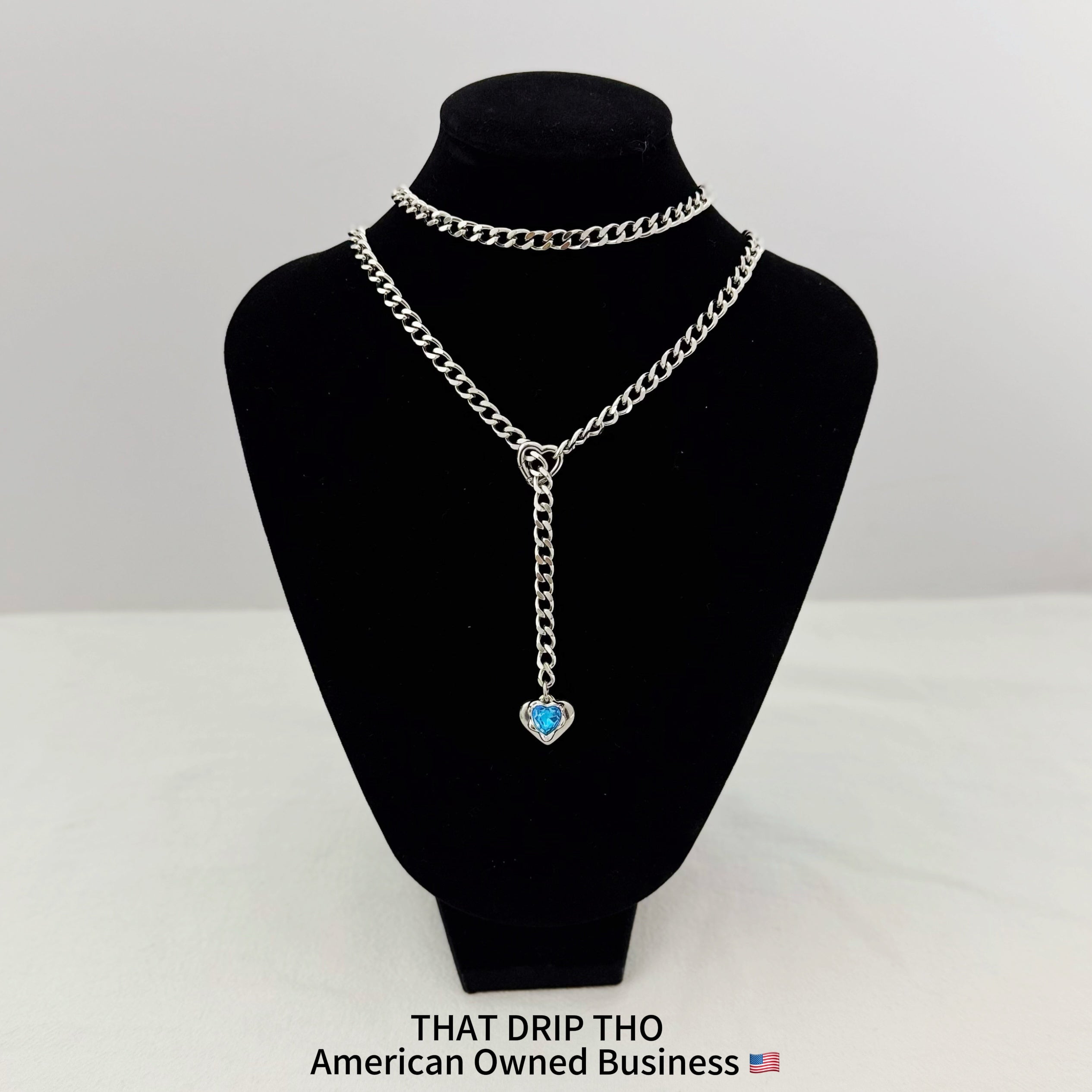 Heart Crystal Charm Slip Chain Necklace (Available in Green, Blue, Clear)