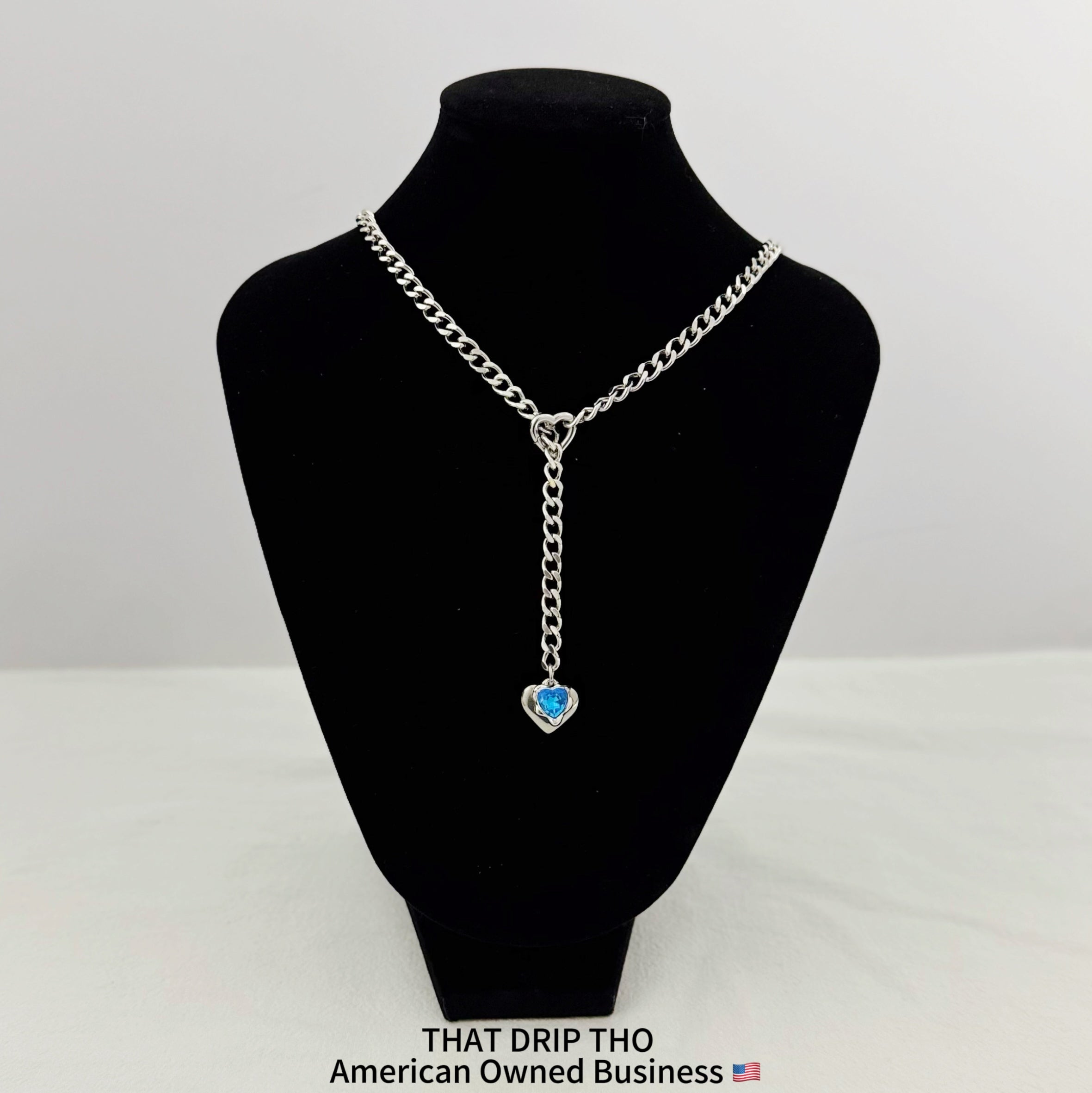 Heart Crystal Charm Slip Chain Necklace (Available in Green, Blue, Clear)