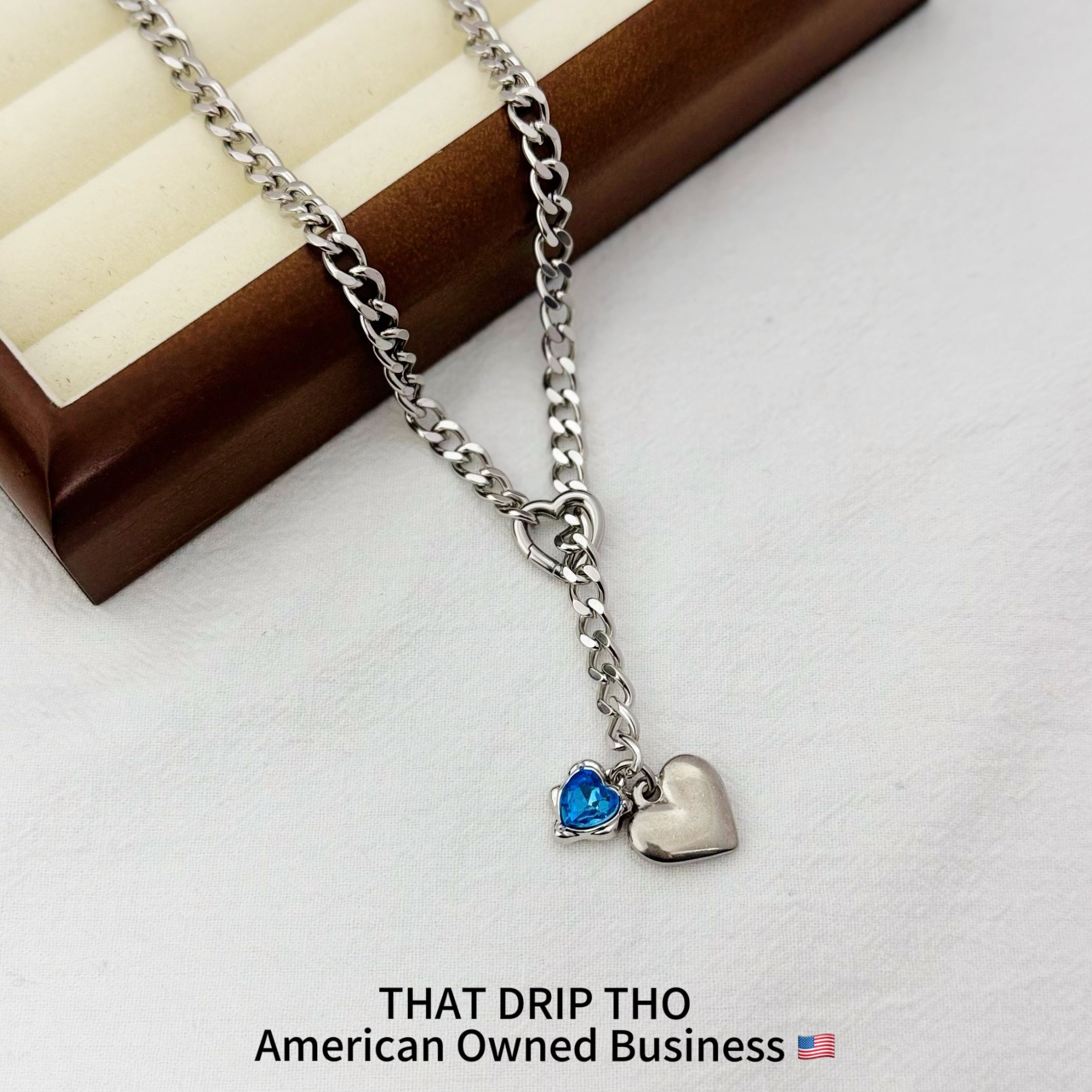 Heart Crystal Charm Slip Chain Necklace (Available in Green, Blue, Clear)