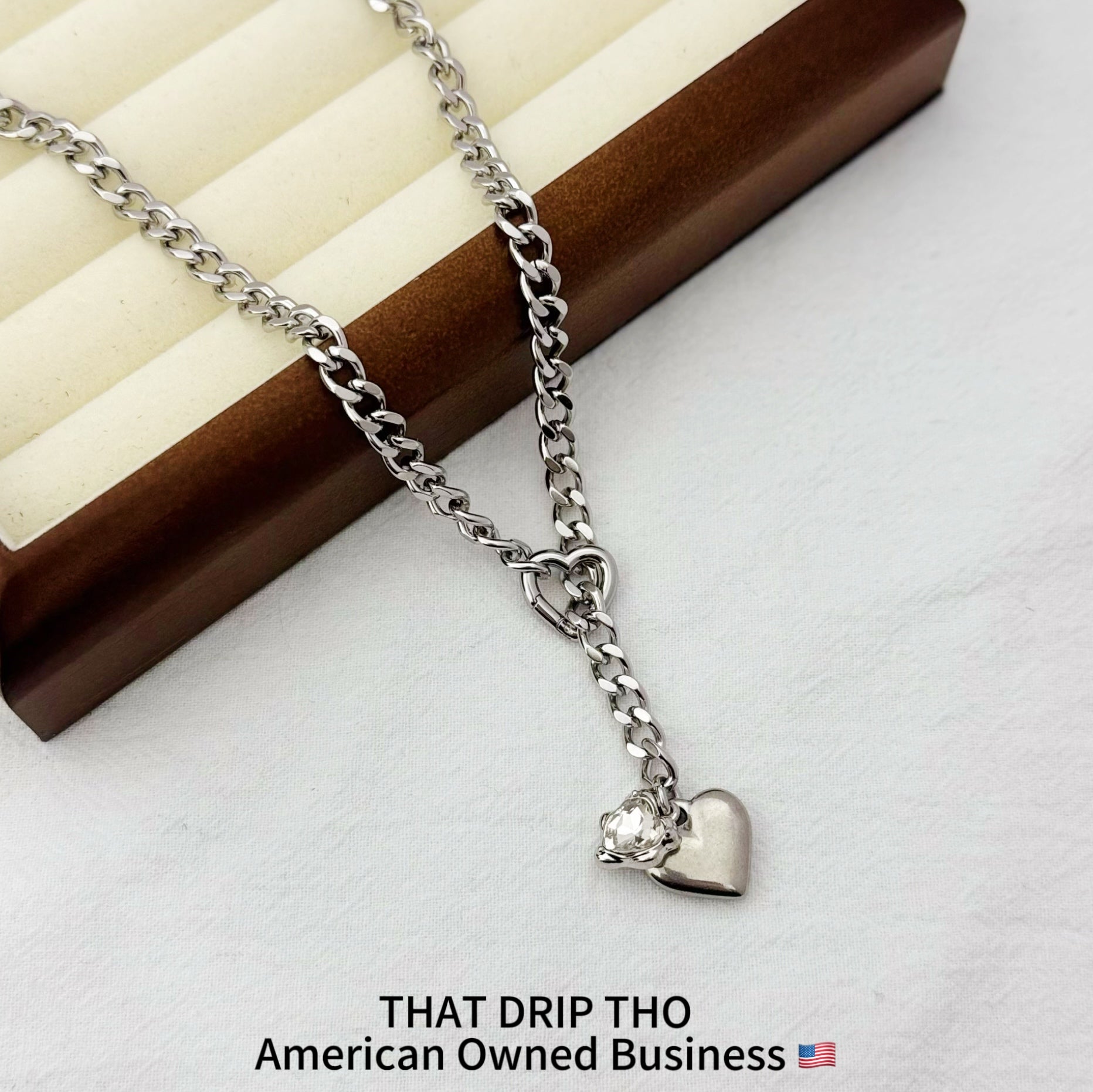 Heart Crystal Charm Slip Chain Necklace (Available in Green, Blue, Clear)