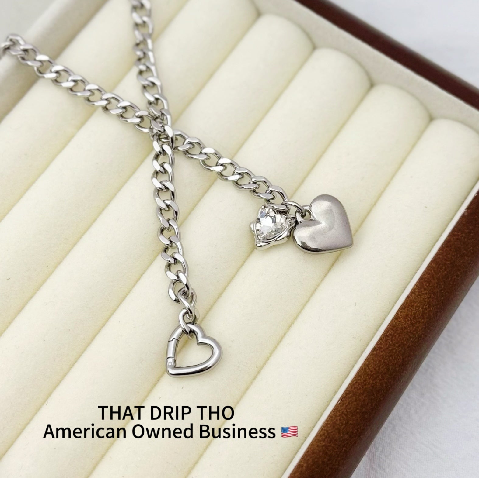 Heart Crystal Charm Slip Chain Necklace (Available in Green, Blue, Clear)