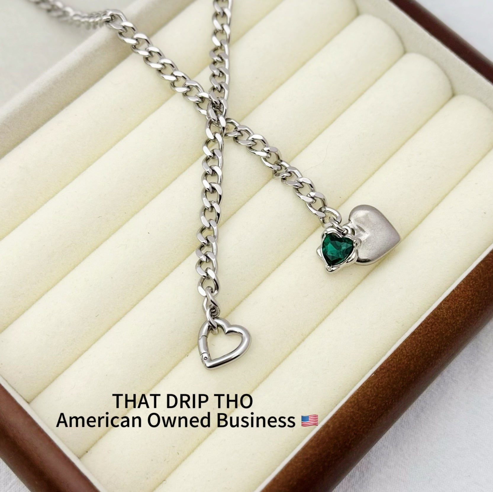 Heart Crystal Charm Slip Chain Necklace (Available in Green, Blue, Clear)