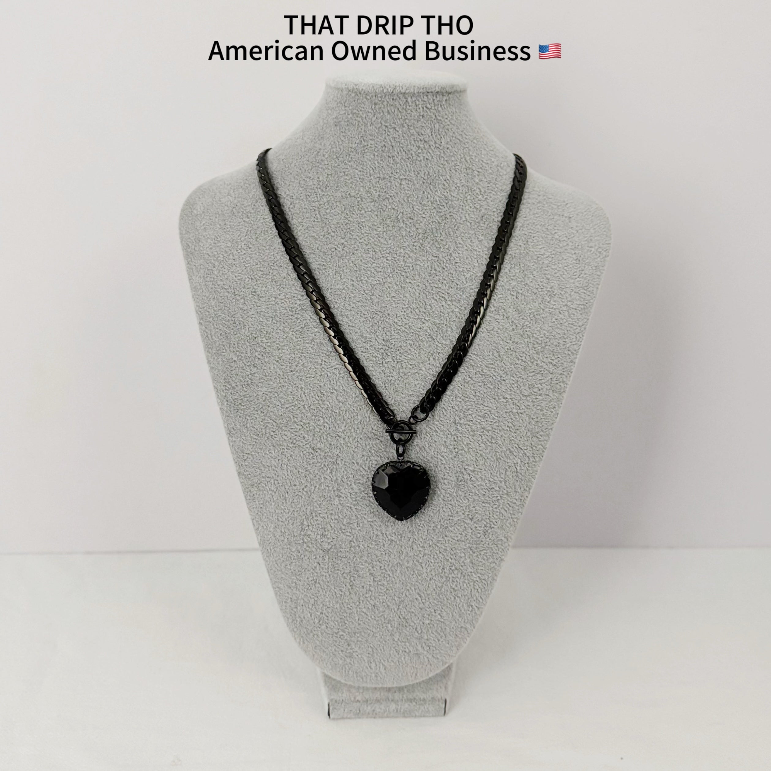Gem Heart Pendant Black Slip Chain Necklace (Available in Red & Black)