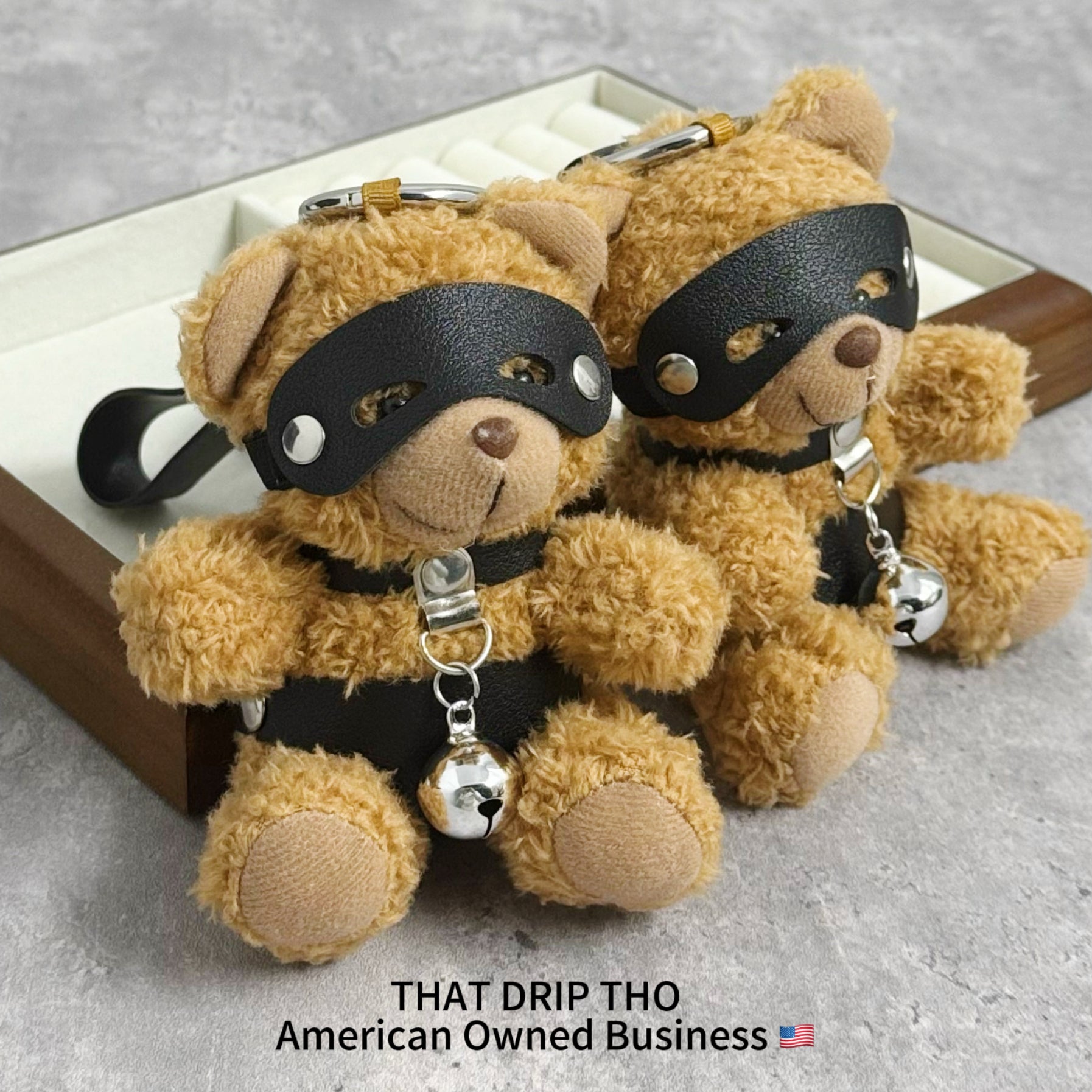 Masked Bear Keychain with Bell