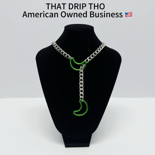 Luxe Chain (Special Double- Green Moon Pendants Necklace)