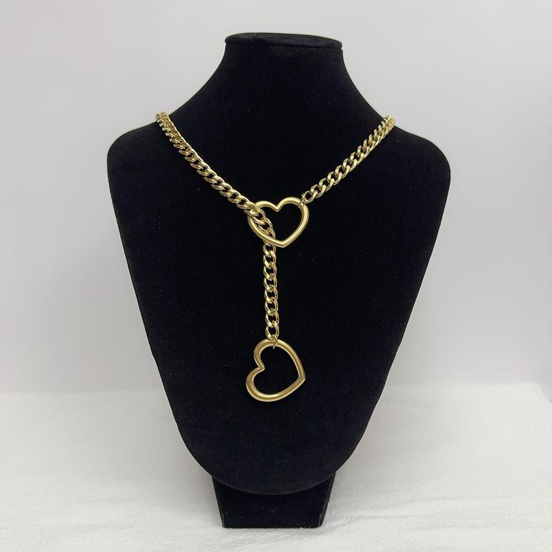 Double Heart O-Rings Slip Chain (Classic Color-Silver, Black, Gold, Ra