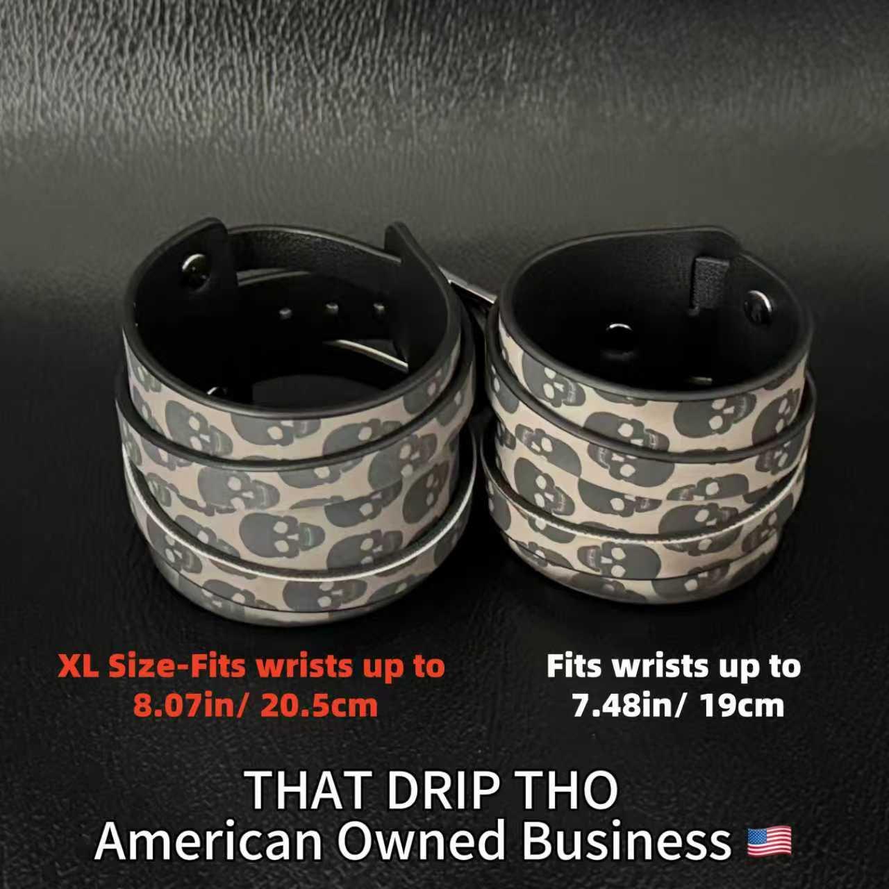 Large Size -Unisex Raven Black Leather Dual-Wear Bracelet-(Non Heat Reactive)