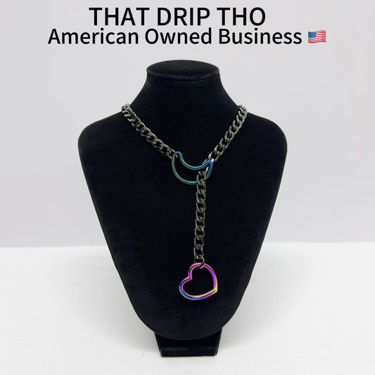 Luxe Chain (Special Rainbow Moon & Heart Black Chain Necklace)